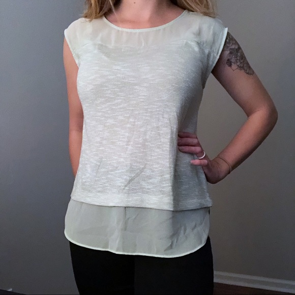 Ann Taylor Factory Tops - Ann Taylor Mint Green Sheer Neck Top Size Small